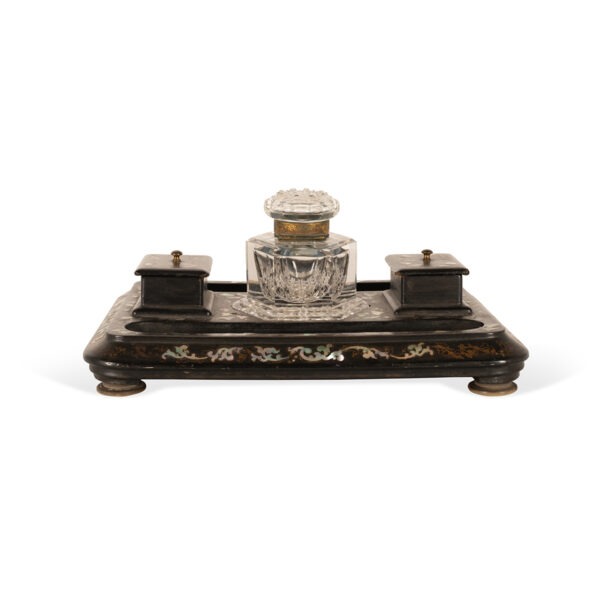 antique inkwell with mother of pearl inlay
