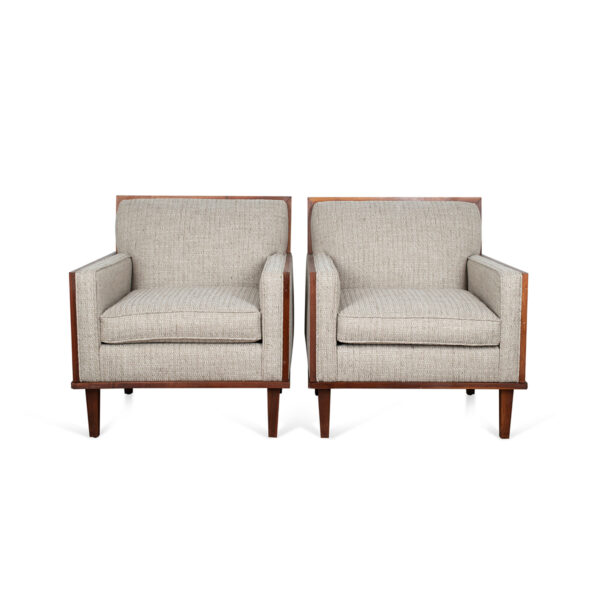 Pair of MCM Walnut Trim Chairs, newly upholstered - Image 2