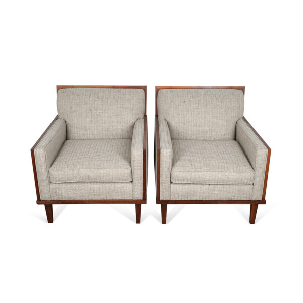 Pair of MCM Walnut Trim Chairs, newly upholstered - Image 6