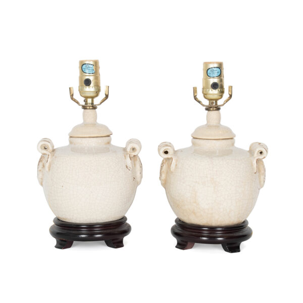 Pair of Crackle Painted Porcelain Urns as Lamps