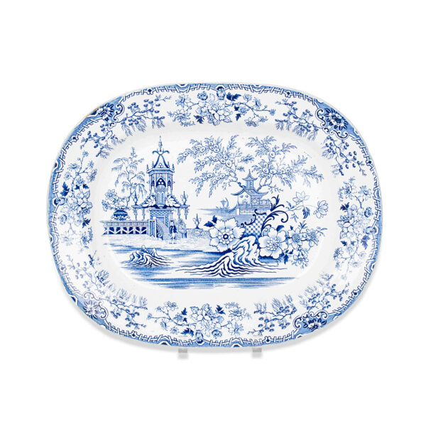 blue and white platter