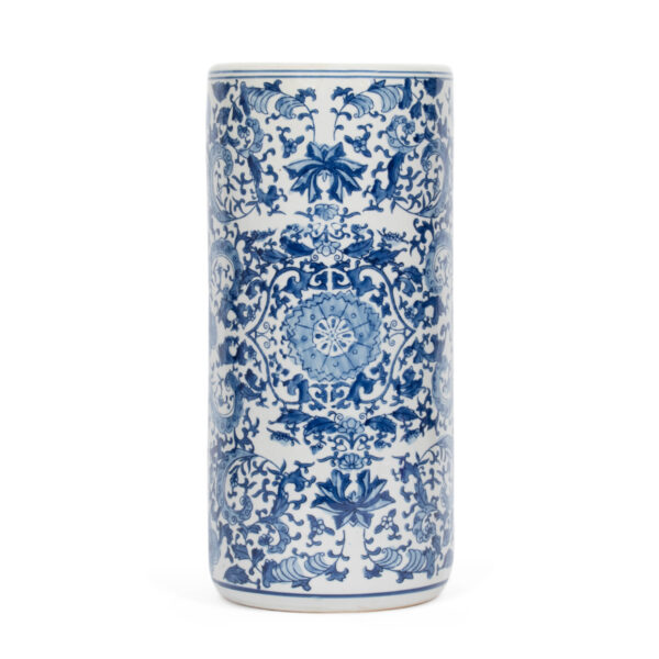 blue and white umbrella stand