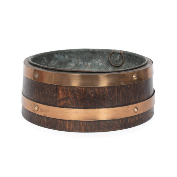 English Wooden Vessel with Metal Banding and Tin Liner