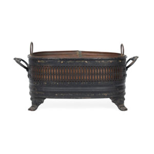 Vintage Black Painted Tole Footed Planter with Copper Liner