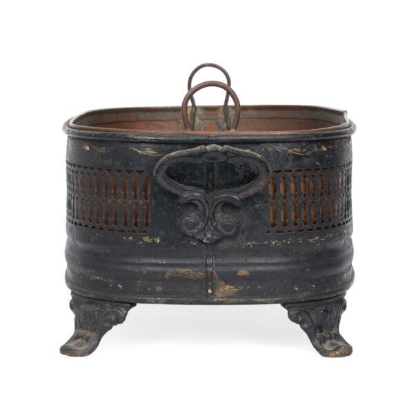 Vintage Black Painted Tole Footed Planter with Copper Liner - Image 6