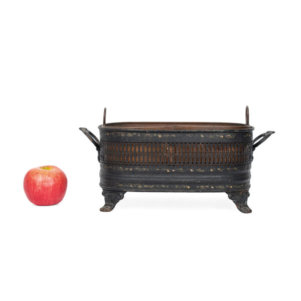 Vintage Black Painted Tole Footed Planter with Copper Liner - Image 2