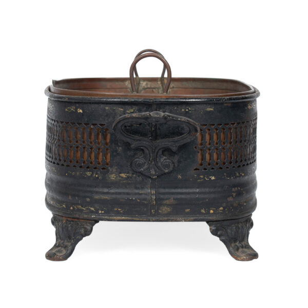Vintage Black Painted Tole Footed Planter with Copper Liner - Image 3