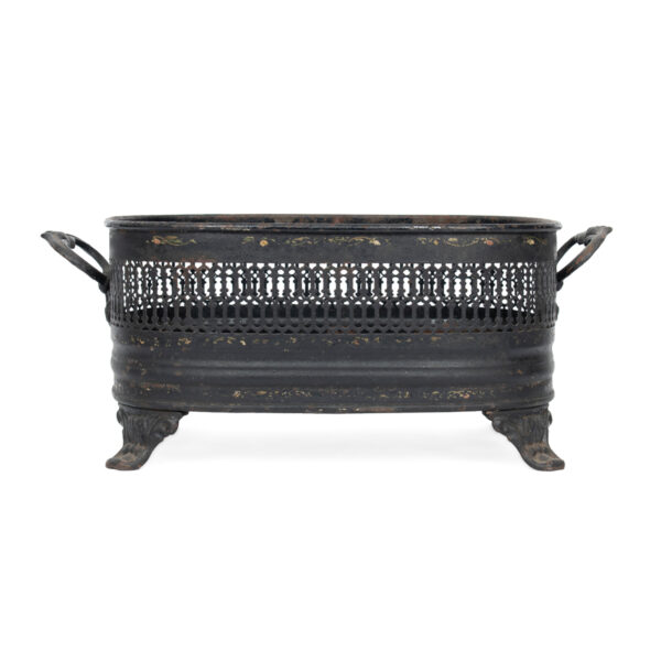 Vintage Black Painted Tole Footed Planter with Copper Liner - Image 4