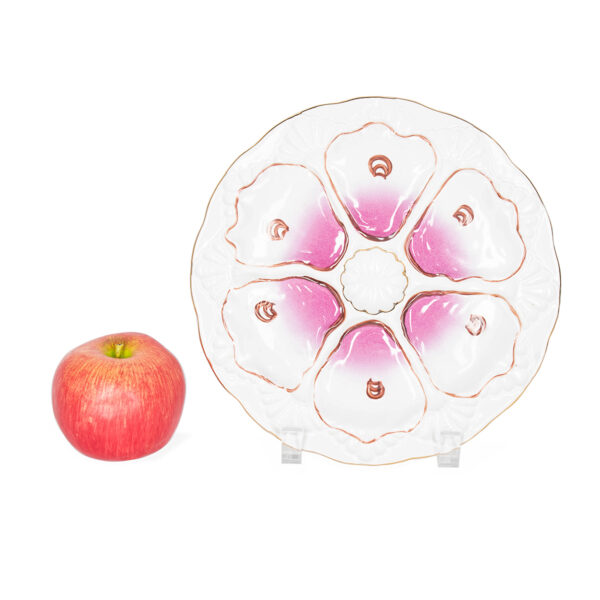 Vintage White and Pink Porcelain Oyster Plate with 6 Wells - Image 2
