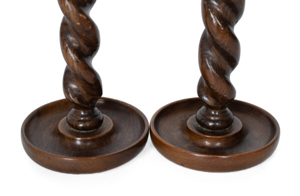 Pair of English Oak and Silver Barley Twist Candlesticks - Image 5