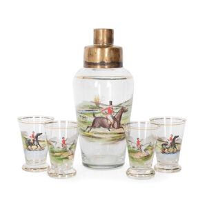 Handpainted Vintage Cocktail Set with Shaker and 4 Glasses