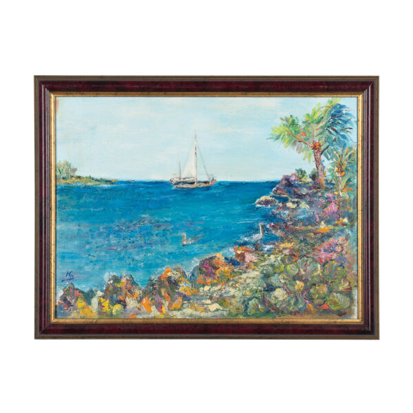 English Oil on Board- Water Scene with Sailboat