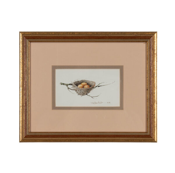 Framed Watercolor- Eggs in Nest on a Branch, signed 'Carolyn Knight'