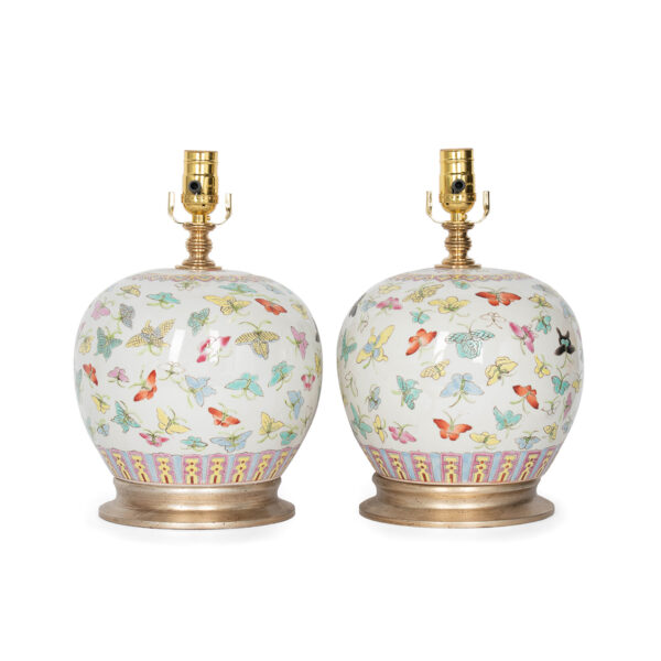 pair of porcelain ginger jar butterfly lamps