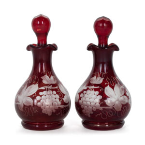 Pair of Ruby Red Cut to Clear Cruets