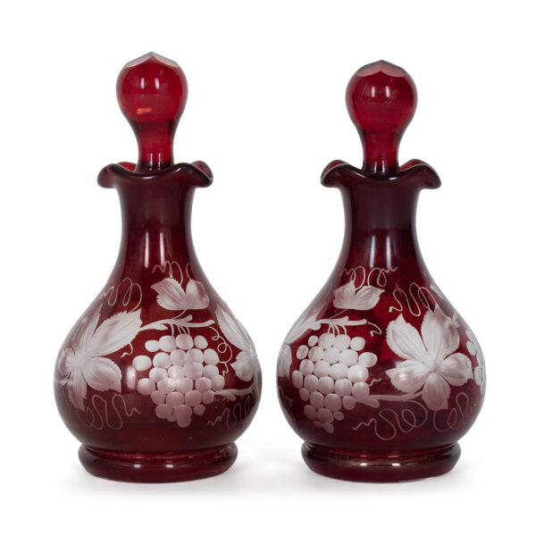 Pair of Ruby Red Cut to Clear Cruets