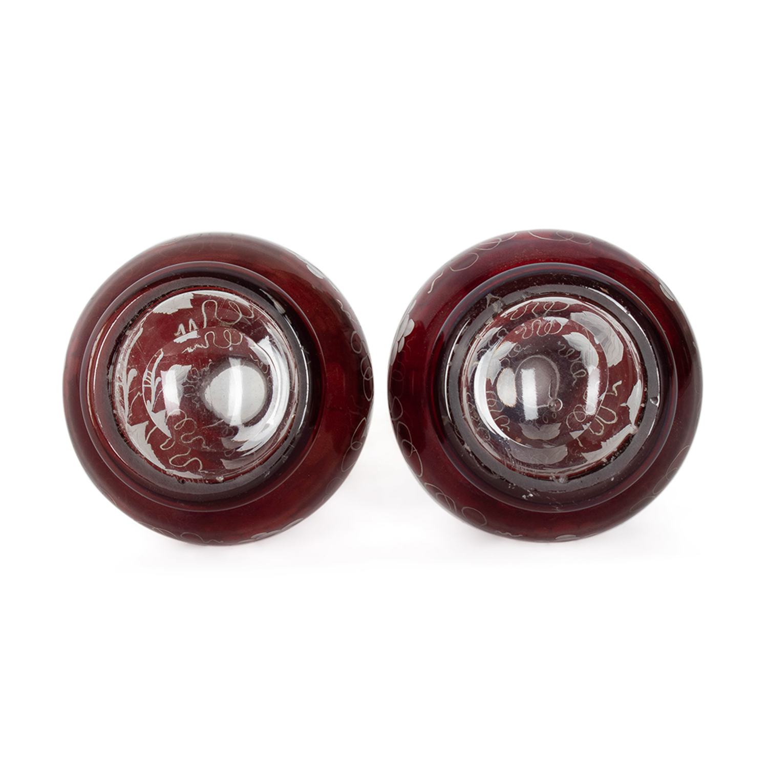 Pair of Ruby Red Cut to Clear Cruets - Image 8
