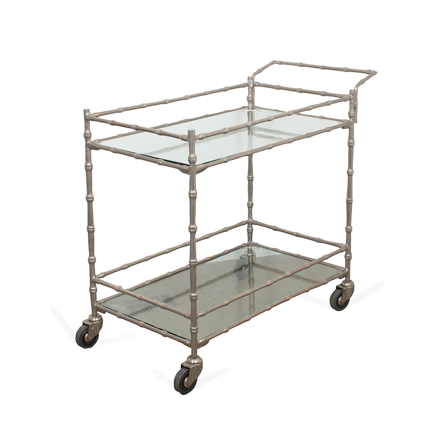 MCM Faux Bamboo Polished Chrome Bar Cart
