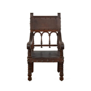 French Louis XIII Child's Chair with Cathedral Back- Leather Seat + Back