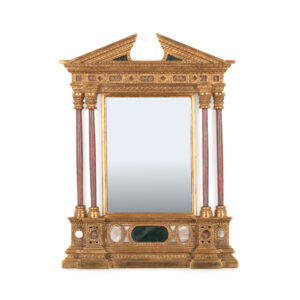Italian Specimen Marble Inlay + Carved Giltwood Architectural Mirror for sale