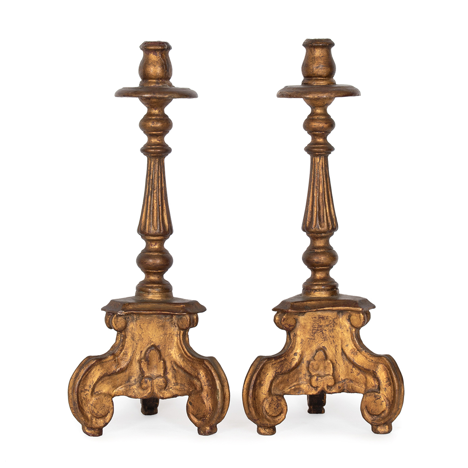 pair of gilt wood candlesticks
