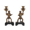 Pair of Brass Monkey Candlesticks on Asian Stands