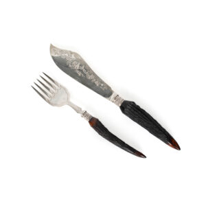 English Silver Plate Horn Handle Fish Set