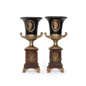 Pair of Bronze and Mahogany Neoclassical Urns