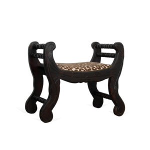 Mexican Rustic Carved Bench Seat with Brass Nailheads, Newly Upholstered