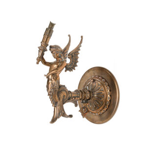 Solid Brass Gas Lamp with Seraph Figure Circa 1900-1910