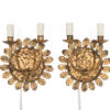 Pair of French Gilt Metal Flower Sconces - Hardwired or Plug in