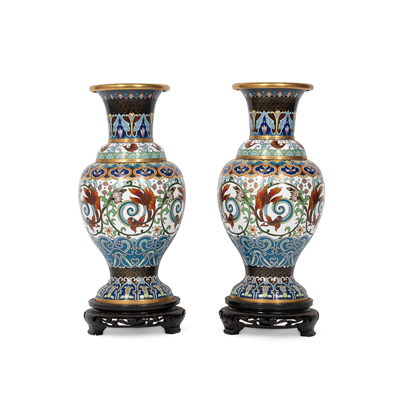 Pair of Cloisonné Vases (Stands Included)