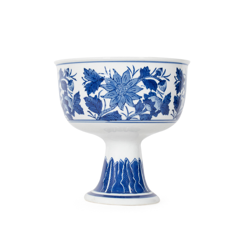 Blue and White Footed Pedestal Bowl