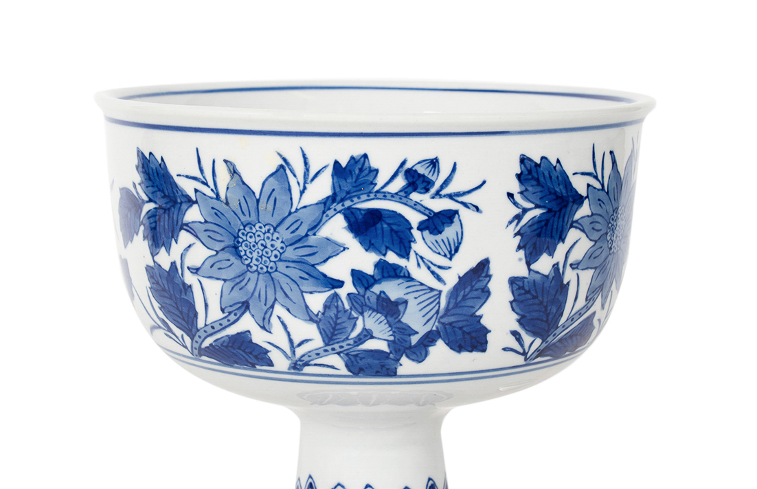 Blue and White Footed Pedestal Bowl