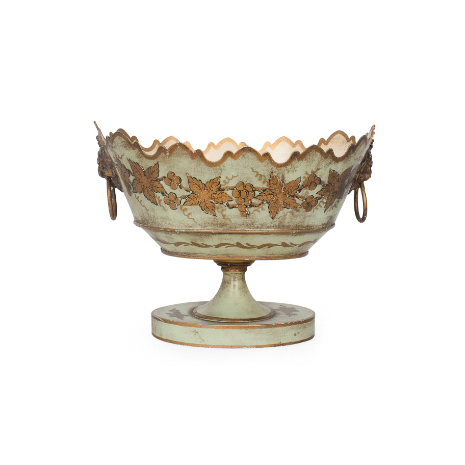 French Tole Cache Pot w Lions and Grapes