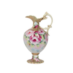 Hand Painted Floral Pitcher with Gold Painted Relief and Beading