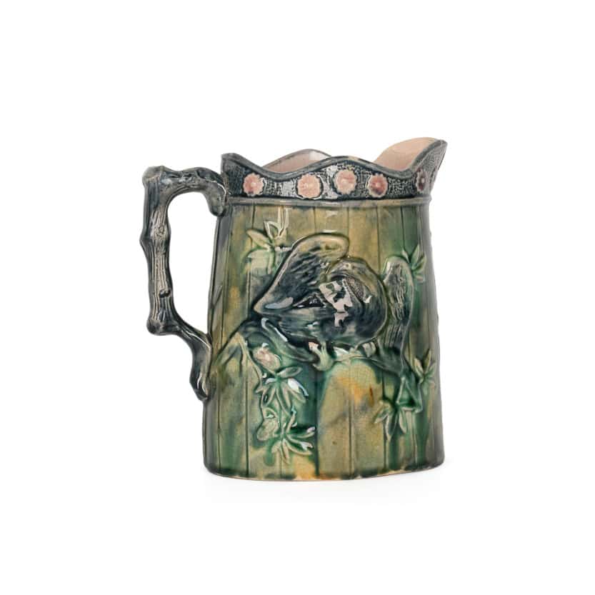Majolica Pitcher with Rare Eagle Design and Bamboo Style Handle